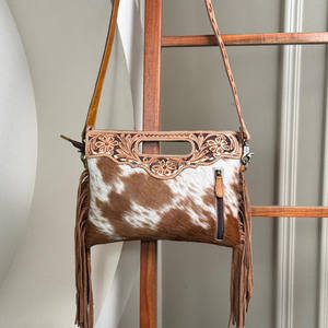 Bolso y bolsos de mano de cuero a la moda 2025, bolso bandolera con flecos, bolsos con asa superior, bolso de mensajero de piel de vaca para mujer - Product Image 5