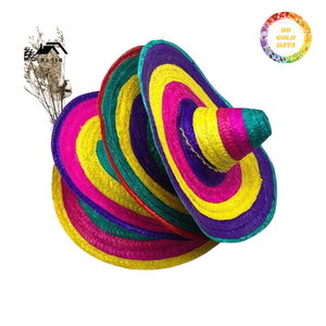 หมวกสานลายทางสไตล์เม็กซิกัน ปีกกว้าง ทำมือ สำหรับชายหาด กิจกรรมกลางแจ้ง ปั่นจักรยาน งานเทศกาล ปาร์ตี้  ขายส่งจำนวนมาก - Product Image 1