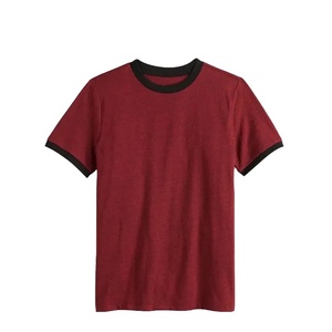 Camiseta de Manga Corta con Cuello Redondo de Última Moda, Corte Regular, Estilo Casual, 100% Algodón, Tejido de Punto, Ribete en Contraste, Color Sólido - Product Image 3