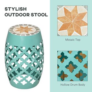 12-Inch Blue Patio <b>Round</b> Side <b>Table</b> Outdoor Footstool <b>Garden</b> Mosaic Accent <b>Table</b> Plant Stand - Product Image 4