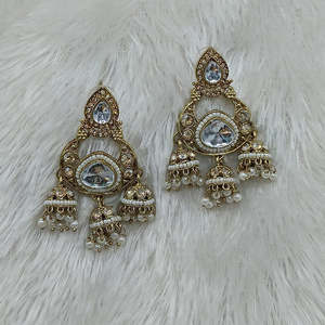 Heritage Pota 18K Gold Plated Brass Chandelier Drop <b>Earrings</b> with Pearl-Vintage Style - Product Image 1