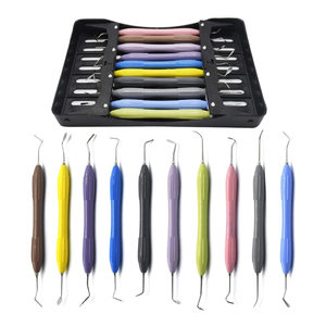 Kit de Instrumentos Dentales CE de 10 Piezas, Juego de Instrumentos de Restauración de Composite de Acero Inoxidable, Manual, con Empuñadura Ergonómica de Silicona - Product Image 2