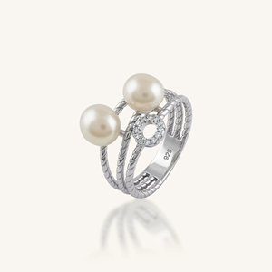 Pearl and <b>Cz</b> <b>Ring</b> in 92.5 Sterling Silver KLSR-11693 - Product Image 1