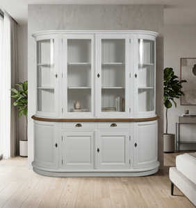 Pedroza Eco-Friendly Durable Elegant <b>Storage</b> <b>Cabinet</b> Solid Wood Curved Design Natural <b>White</b> Finish Glass Doors Dining Room - Product Image 2