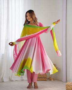 Pure Soft Heavy Fox Faux Georgette Fabric Inner Micro Cotton Reversible Quick Dry Wrinkle Free Anarkali Gown Party <b>Ankle</b>-Length - Product Image 4