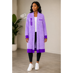 NCNW Sorority Women's Longline Herringbone Knit Duster <b>Cardigan</b> Open Front Embroidered Ribbed Cuff Sweater Casual Outerwear - Product Image 6