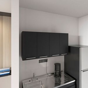 Armadio da Cucina Stockton Nero Wengue Rettangolare con Quattro Ante a Battente - Product Image 4