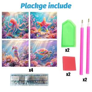 4 Pacchi Kit Pittura Diamante 5D Fai da Te per Adulti, Stile Fantasia Rosa, Animali Marini - Polpo, Design Completo per Principianti - Product Image 2