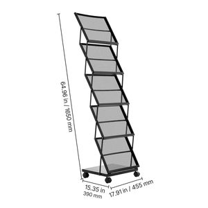 Espositore Pieghevole per Riviste con 5 Tasche e Ruote - Stand Mobile da Pavimento per Esposizione di Materiale Pubblicitario - Product Image 2