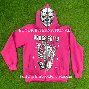 เสื้อฮู้ดซิปเต็มตัวปักลายคุณภาพพรีเมียมแฟชั่นใหม่ ผ้าฝ้ายออร์แกนิค 100% สไตล์สตรีทแวร์สำหรับฤดูหนาว - Product Image 1