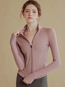 Custom Logo Women Full Zip Running Jacket <b>Thumb</b> <b>Hole</b> Slim Fit Yoga <b>Top</b> - Product Image 3