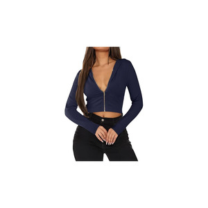 Ladies Slim Fit Ribbed <b>Crop</b> Hoodie Jacket Zip Closure <b>Long</b> <b>Sleeve</b> Trendy Street Style <b>Top</b> for women - Product Image 1