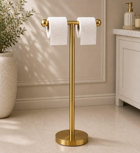 Support de papier essuie-tout autoportant avec base en métal noir et accent feuille d'or, pour comptoir de cuisine moderne - Product Image 6