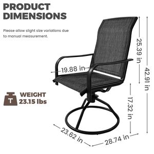 Ensemble de 2 chaises pivotantes d'extérieur en textilène, rotation fluide à 360 degrés, bascule douce à 15 degrés, respirantes - Product Image 4