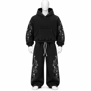 Ensemble de survêtement décontracté respirant et tendance : sweat à capuche zippé oversize et pantalon de jogging ample, couleur unie, sur mesure, vente en gros - Product Image 2