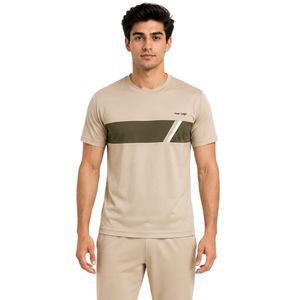 T-shirt de sport pour homme, beige et vert olive, performance, séchage rapide, athlétique, gym, course à pied, entraînement, logo personnalisé, OEM - Product Image 1