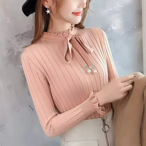 เสื้อสเวตเตอร์ลำลองทรงเข้ารูปสำหรับผู้หญิง คอทรงโอ แขนยาว ถักนิตติ้ง สวมใส่สบาย ระบายอากาศได้ดี สีพื้น เหมาะสำหรับฤดูใบไม้ร่วงและฤดูหนาว - Product Image 6