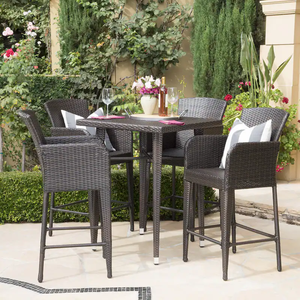 Moderno Juego de Comedor de Ratán para Exteriores de 5 Piezas, Estructura de Teca, 4 Plazas, Muebles de Patio Resistentes a la Intemperie para Hotel, Resort, Jardín - Product Image 2