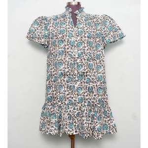 Women's Midi Soft Pure Cotton Sweet Hand Block Floral Print Minimalist Casual Party Wear Formal Bridesmaid <b>Dress</b> - Product Image 2