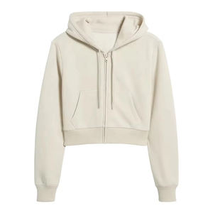Haut court zippé blanc beige personnalisé pour femme, vente en gros, fabricant de sweat-shirts courts, crop top vierge avec fermeture éclair - Product Image 4