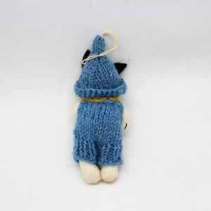 Knitted Cat Doll Christmas Decoration Cartoon Blue With Yellow Scarf Handmade Ornament - Product Image 2