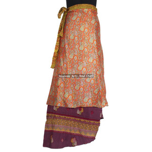 Best Buying Wholesale Price for Saree Silk Magic <b>Wrap</b> <b>Skirts</b> Vintage Indian Silk Sari 2 Layer Magic <b>Wrap</b> Around <b>Skirts</b> Cover up - Product Image 3