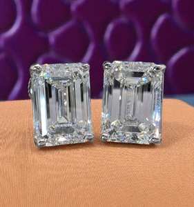 <b>Emerald</b> Cut Diamond <b>Stud</b> <b>Earrings</b> 925 Silver Rhodium Plated Handmade Setting Luxury Women's Wedding Jewelry - Product Image 5