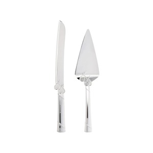 Stainless Steel Cake Server Set 2-Piece Knife And Spatula With Gold Floral Handle - Product Image 2