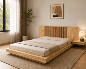 Lit plateforme moderne en bois massif, taille king size, ensemble de meubles minimalistes pour chambre à coucher - Product Image 4