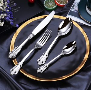 Restaurant Hotel Vintage Embossed Stainless Steel Cutlery Set Elegant Relief Pattern Dinner <b>Knife</b> <b>Fork</b> Spoon Tableware - Product Image 2