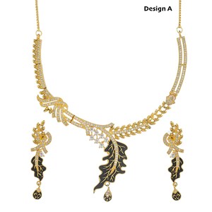 RAY FINE ORNATES Vintage 22K Yellow Gold Plated <b>Ruby</b> Pink Jewelry Set Elegant Bridal Wedding Party Wear Statement <b>Necklace</b> - Product Image 2