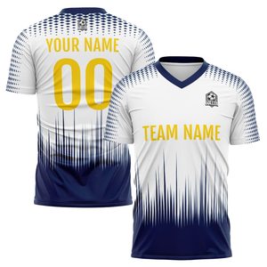 Maillot de football personnalisé pour homme, col en V, manches courtes, impression sublimée, respirant, 100 % polyester, nom et numéro de l'équipe, motif adulte - Product Image 2