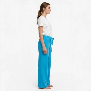 <b>Women</b> Cyan Wide Leg Sweatpants High Waist Drawstring <b>Lounge</b> <b>Pants</b> Relaxed Fit Soft Casual Trousers Custom Colors Sizes Logo OEM - Product Image 2