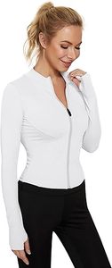 Camiseta Deportiva de Manga Larga para Mujer, Marca INDEX, Blanca, con Cierre Frontal, Cuello Alto, Transpirable, de Spandex/Poliéster, Color Sólido, Corte Ajustado - Product Image 5