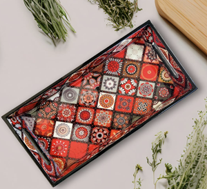 Bandeja de Madera Artesanal Tayyab de Moda, Diseño de Hojas Impresas, Rectangular, Vintage, Decorativa, Color y Tamaño Personalizables - Product Image 3