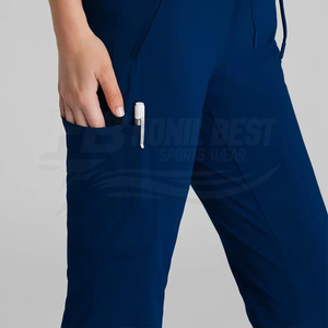 Women <b>Blue</b> Scrub Tops V-Neck Short Sleeve Polyester Hospital Uniforms for Medical Staff Custom Design - Product Image 4