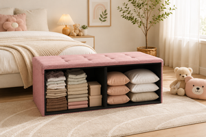 Modern Tufted Fabric Storage Bench Pink <b>Living</b> <b>Room</b> Ottoman Home Furniture <b>Stool</b> - Product Image 3