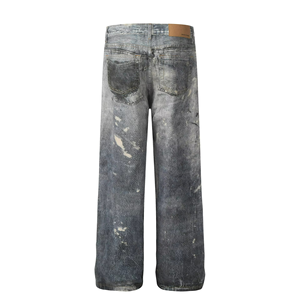 Wide Leg Distressed Denim Jeans High Waist Loose Fit Cotton Washed Ripped Casual Style Autumn Wear - Product Image 3