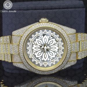 Charm_Jewells Luxury Gold <b>Diamond</b> <b>Watch</b> 40mm Round Analog Quartz Sapphire Crystal Unisex Folding Clasp - Product Image 3