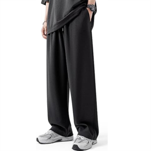 Pantalon de survêtement en toile décontracté noir 100 % coton, coupe droite, léger, surdimensionné, brodé, de haute qualité, délavé, personnalisé OEM pour homme - Product Image 1