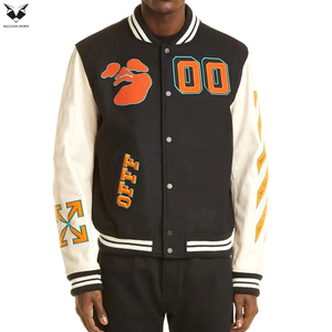 High Quality Latest Design Varsity <b>Jacket</b> Men Black Wool Letterman <b>Jacket</b> White Leather Sleeves Luxury Embroidery Baseball Coat - Product Image 5