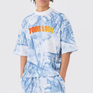 Ensemble de survêtement personnalisé en coton vierge avec t-shirt et short de sport assorti, tenue d'été 2 pièces pour hommes - Fabricant - Product Image 3