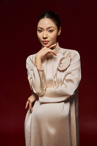 Vestidos Midi Casuales de Lujo con Cuello Alto y Manga Regular, Teñidos a Rayas, Transpirables, Elegantes y de Cintura Holgada, Mezcla de Seda - Product Image 4