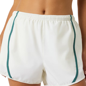 Custom <b>Women's</b> White Fleece <b>Shorts</b> Teal Contrast Piping Elastic Waist Side Pockets Curved Hem Casual <b>Lounge</b> <b>Shorts</b> Wholesale OEM - Product Image 5