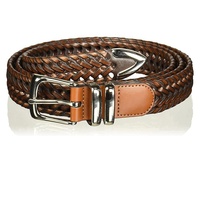 Ceinture décontractée pour homme en cuir véritable tressé, marron uni, avec boucle carrée en alliage argenté, durable, 1,5 pouce