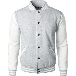 Crescent Wear <b>Men's</b> Gray <b>White</b> Varsity Jacket Polyester Sleeve Solid Color Button Front Casual Baseball Bomber <b>Coat</b> Winter - Product Image 6