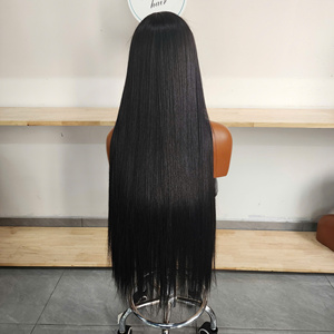 Grande perruque longue bouclée crépue et volumineuse pour femme, avec frange, en cheveux humains vierges doux et résistants à la chaleur, couleur naturelle, bonnet petit format - Product Image 2