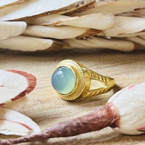 Trendy Blue Chalcedony <b>Ring</b> Boho Geometric <b>Rings</b> Textured Brass Jewelry For Women <b>Gold</b> Plated Statement Jade <b>Cocktail</b> Wholesale - Product Image 4