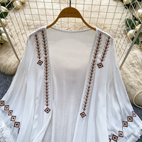 Blusas Vintage de Manga Larga para Mujer, Camisas Bordadas Sólidas, Tops Elegantes para Mujer, Ropa al por Mayor