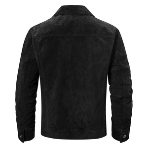 Chaqueta de Motociclista para Hombre, Negra, de Lona, Resistente al Viento, con Cuello Alto, Corte Regular, Color Sólido, Estilo Delgado, para Invierno - Product Image 5